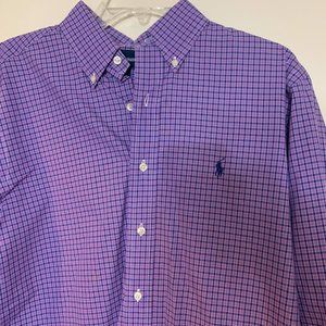 Mens Polo Button Down Plaid Classic Fit